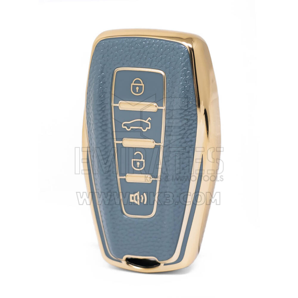 Nano – housse en cuir doré de haute qualité, pour clé télécommande Geely, 4 boutons, couleur grise, GL-B13J4B