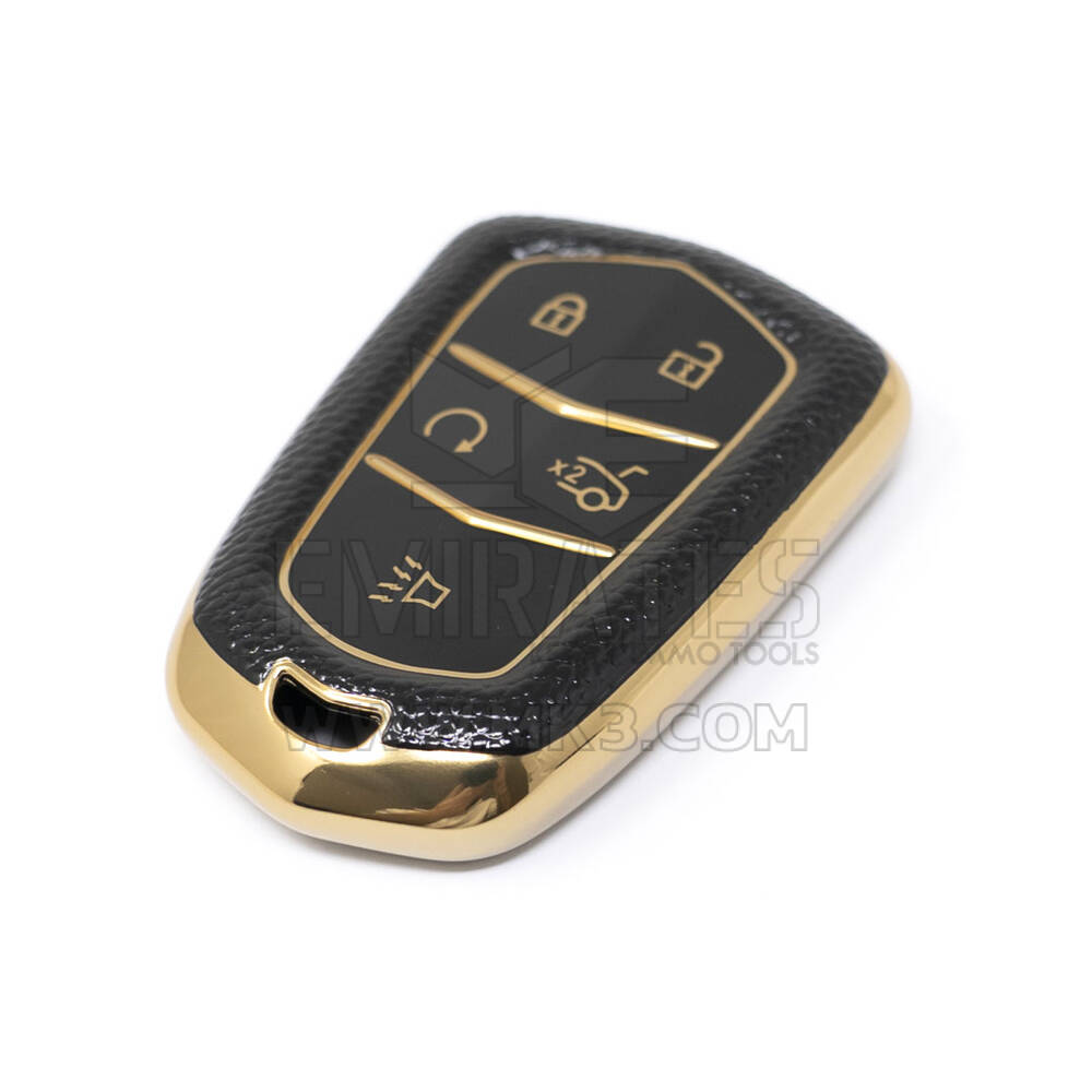 جديد ما بعد البيع نانو غطاء جلد ذهبي عالي الجودة لمفتاح كاديلاك البعيد 5 أزرار أسود اللون CDLC-A13J5 | مفاتيح الإمارات
