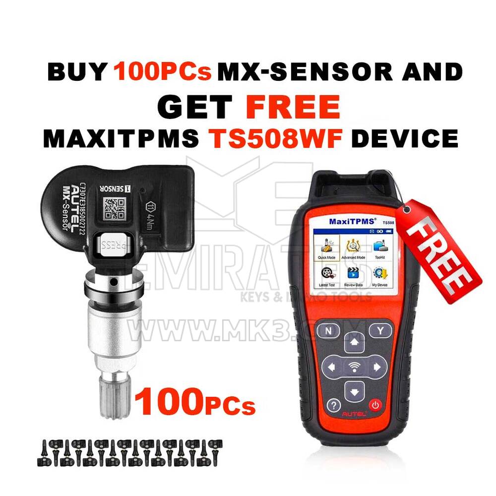 Dispositivo Autel MaxiTPMS TS508WF com 100 PCs MX-Sensor Metal