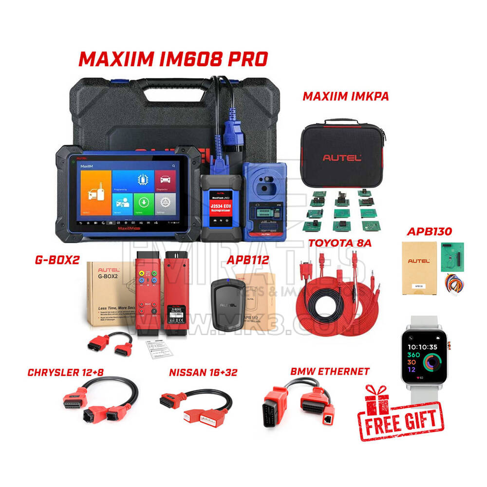 Autel MaxiIM IM608 PRO أداة برمجة المفاتيح حزمة محولات كاملة + هدية مجانية ساعة Otofix الذكية