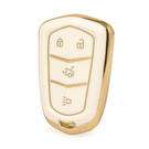 Nano High Quality Gold Leather Cover For Cadillac Remote Key 4 Buttons White Color CDLC-A13J4