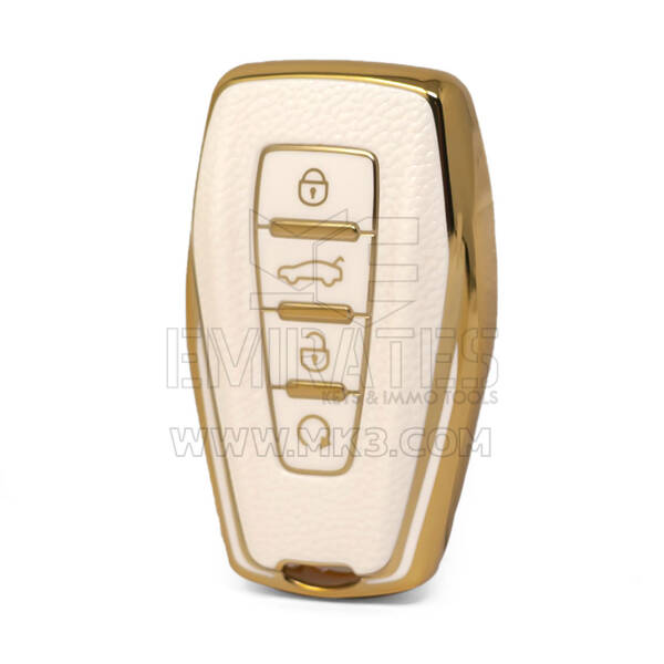 Nano – housse en cuir doré de haute qualité, pour clé télécommande Geely, 4 boutons, couleur blanche, GL-B13J4A