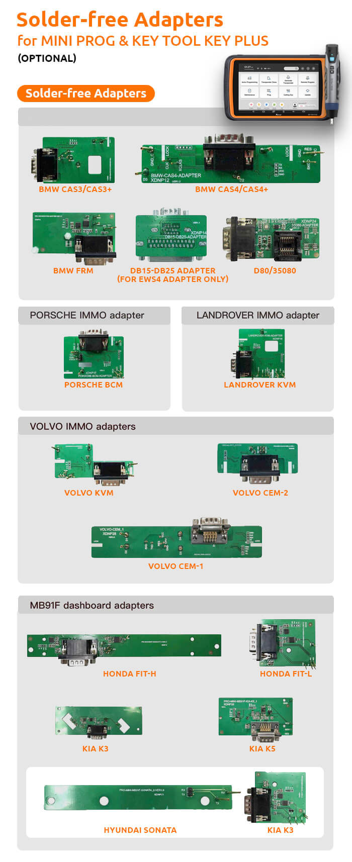 Xhorse Solder-free Adapters For VVDI Mini Prog And Key Tool Plus