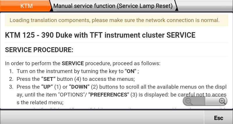 KTM 125 - 390 Duke with TFT instrument cluster SERVICE PROCEDURE