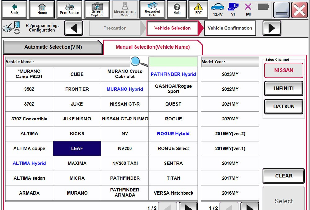 vxdiag nissan vehicle list 5