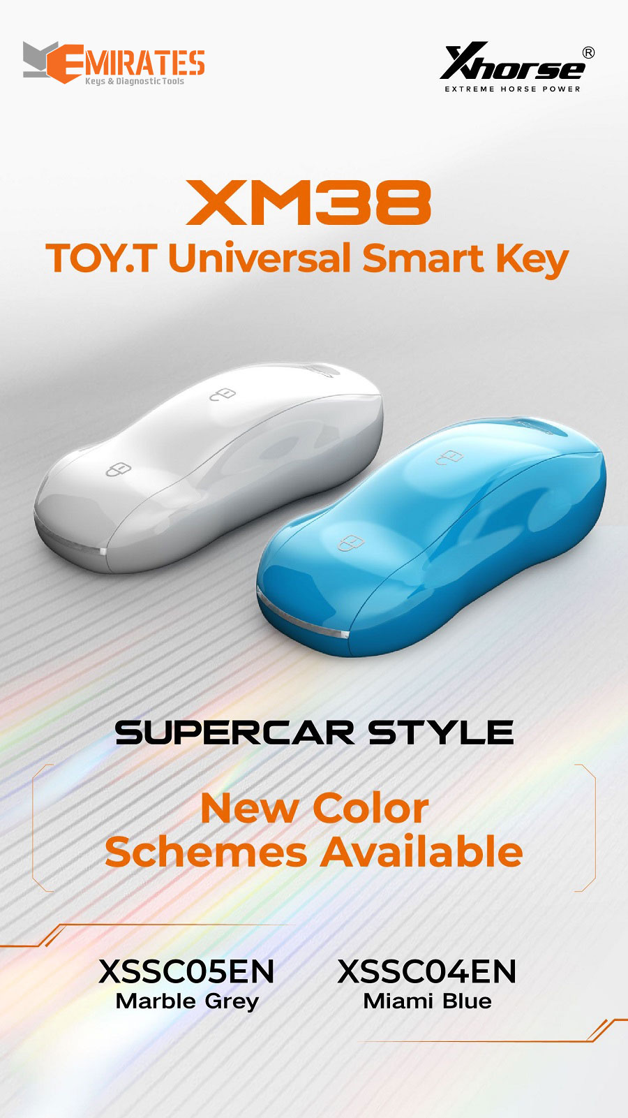 New Xhorse XSSC04EN Universal XM38 TOY.T Smart Remote Key 3 Buttons Miami Blue Supercar Style | Emirates Keys