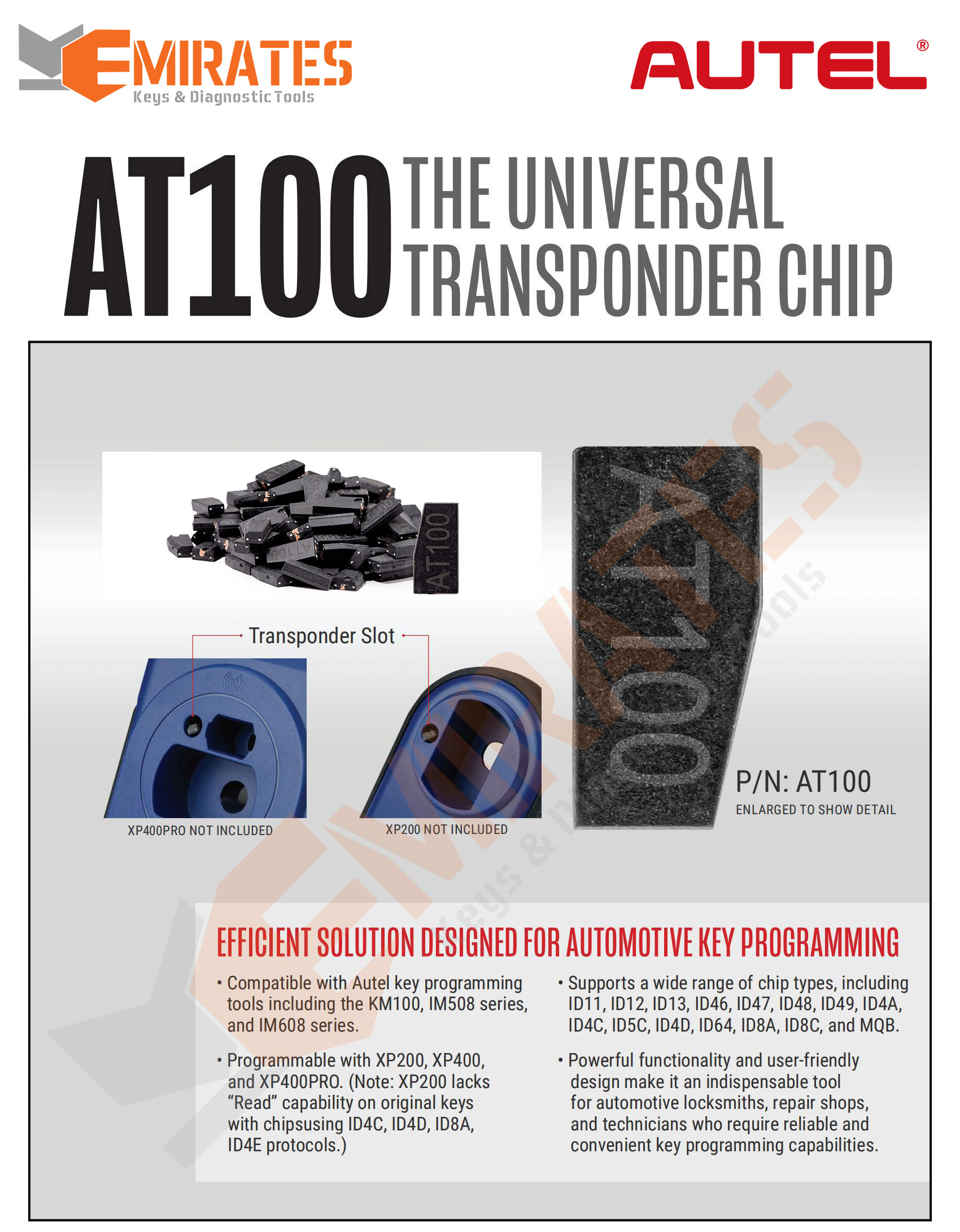 New AUTEL AT100 Super Transponder Chip Work with KM100 KM100E IM508 IM508S IM608 PRO II IM608 II | Emirates Keys