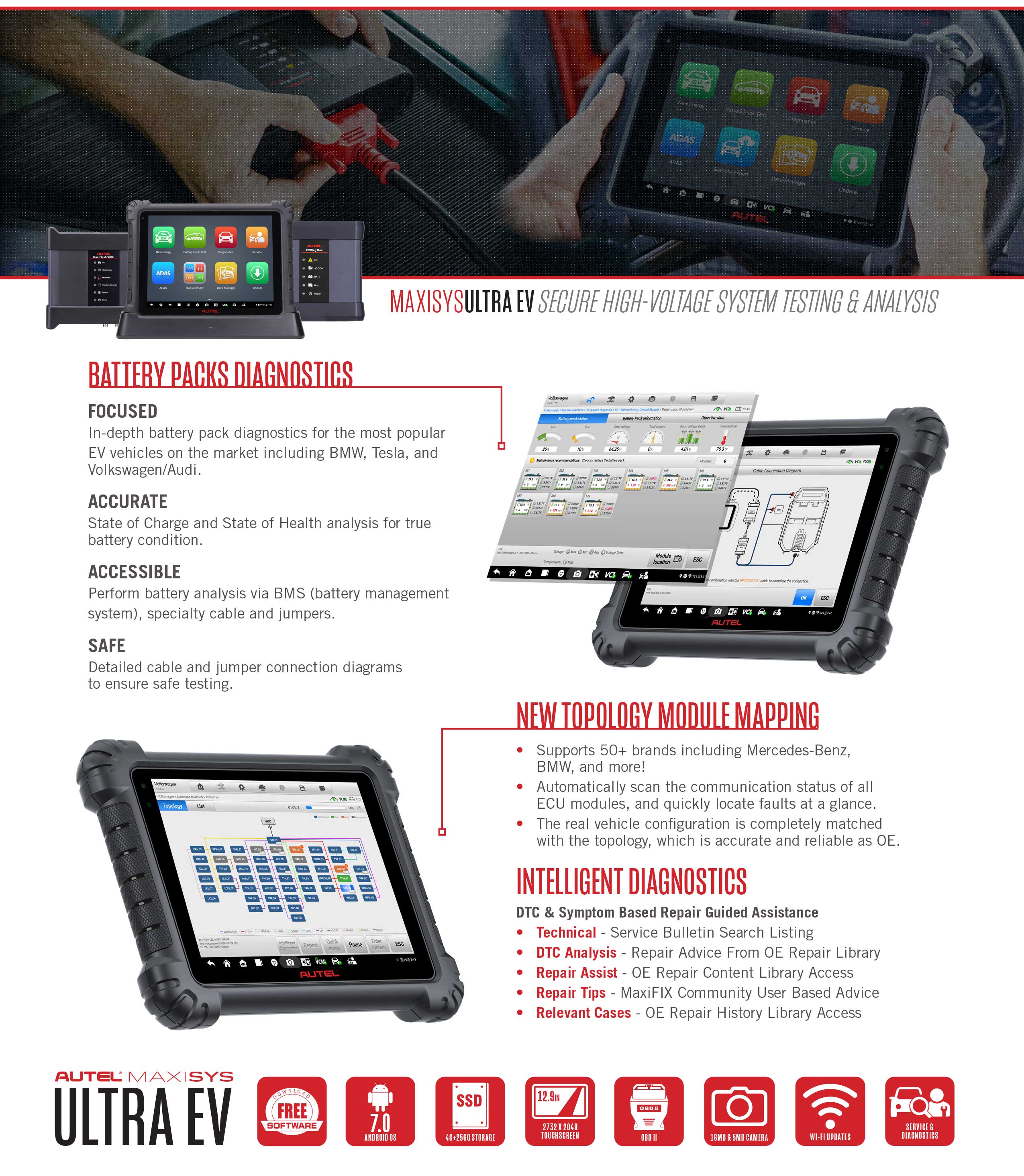 New Autel MaxiSYS Ultra EV Is A New Generation Of Intelligent Diagnostics Tablets Compatible With U.S., Asian, And European Electric, Hybrid, Gas And Diesel Vehicles