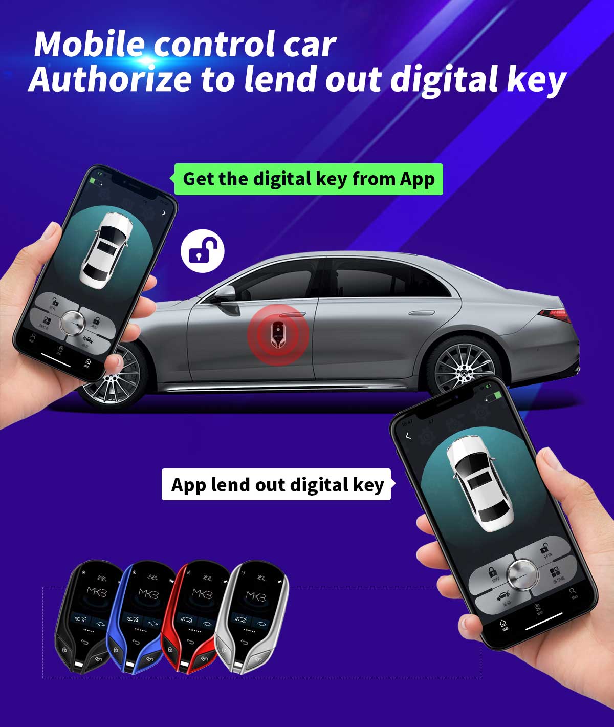 New Aftermarket LCD Universal Modified Smart Remote Key PKE System For All Keyless Car Maserati Style Silver Color | Emirates Keys
