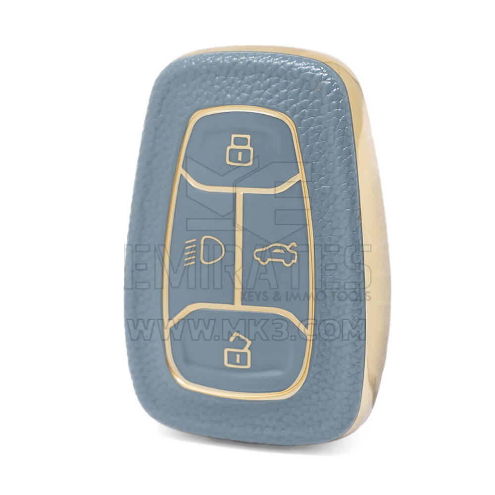 Nano High Quality Gold Leather Cover For TATA Remote Key 4 Buttons Gray Color TATA-A13J