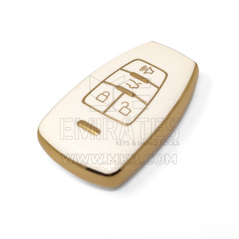 New Aftermarket Nano High Quality Gold Leather Cover For BAIC Remote Key 4 Buttons White Color BQ-A13J | Emirates Keys