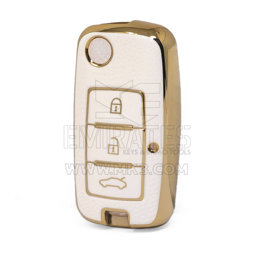 Nano Funda de cuero dorado de alta calidad para llave remota Dongfeng Flip 3 botones Color blanco DF-A13J