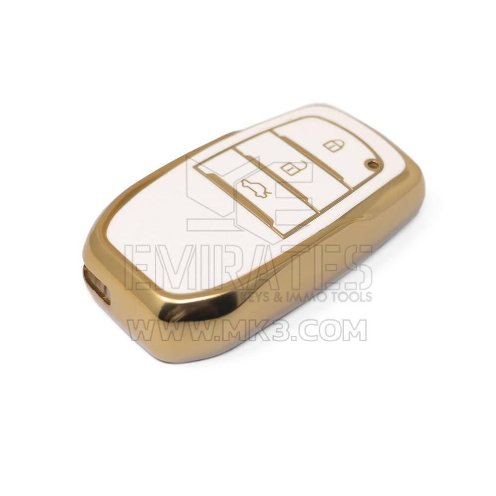 New Aftermarket Nano High Quality Gold Leather Cover For Toyota Remote Key 3 Buttons White Color TYT-A13J3H | Emirates Keys