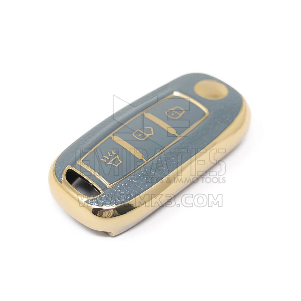 New Aftermarket Nano High Quality Gold Leather Cover For Venucia Remote Key 3 Buttons Gray Color VNC-A13J | Emirates Keys