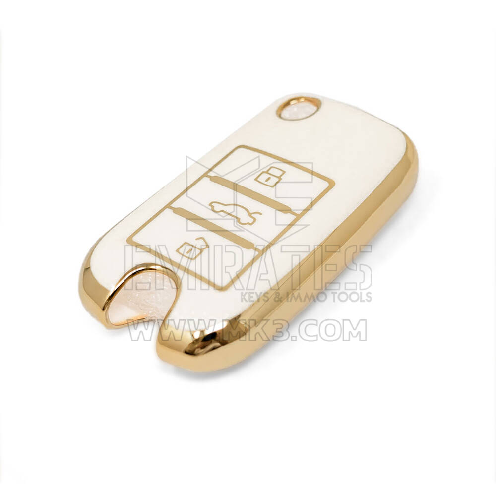 New Aftermarket Nano High Quality Gold Leather Cover For Roewe Flip Remote Key 3 Buttons White Color RW-A13J | Emirates Keys