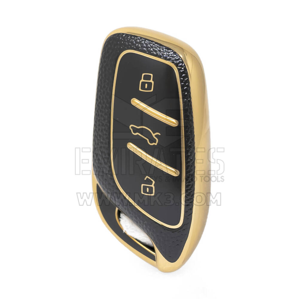 Nano High Quality Gold Leather Cover For Roewe Remote Key 3 Buttons Black Color RW-B13J