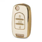 Nano High Quality Gold Leather Cover For Baojun Flip Remote Key 3 Buttons White Color BJ-B13J