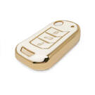 New Aftermarket Nano High Quality Gold Leather Cover For Mahindra Flip Remote Key 3 Buttons White Color MHD-A13J | Emirates Keys -| thumbnail