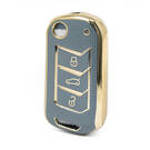 Nano High Quality Gold Leather Cover For Mahindra Flip Remote Key 3 Buttons Gray Color MHD-A13J