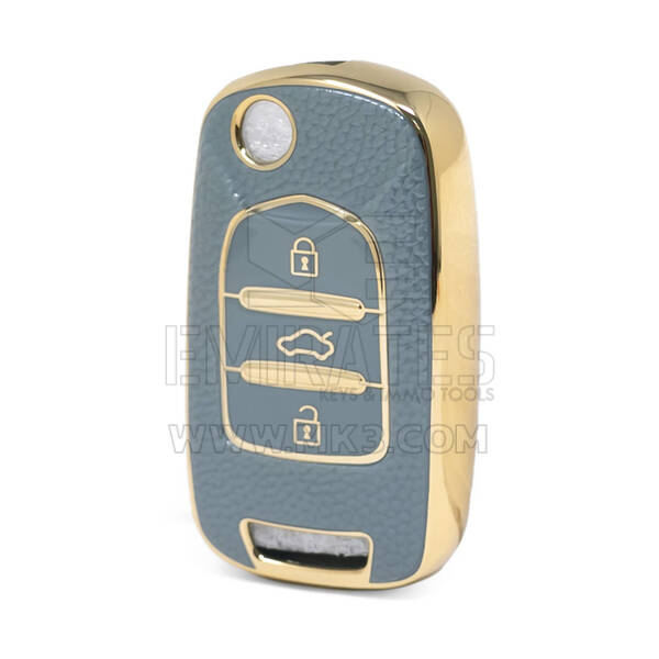 Nano High Quality Gold Leather Cover For Baojun Flip Remote Key 3 Buttons Gray Color BJ-B13J