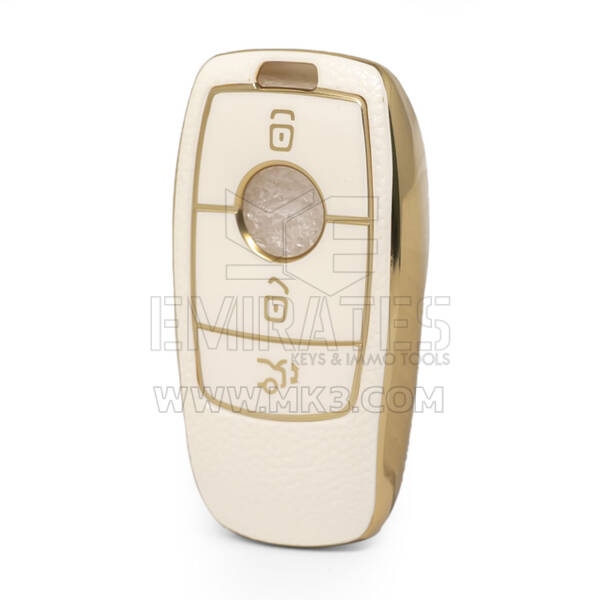 Nano High Quality Gold Leather Cover For Mercedes Benz Remote Key 3 Buttons White Color Benz-B13J