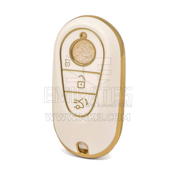 Nano High Quality Gold Leather Cover For Mercedes Benz Remote Key 3 Buttons White Color Benz-C13J