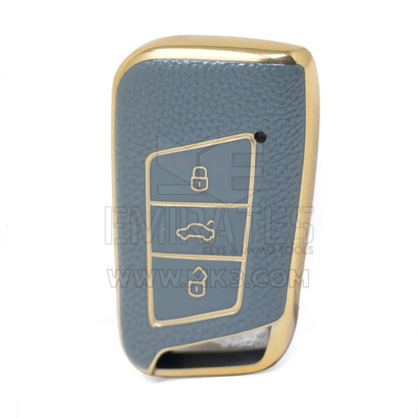 Нано-высококачественный золотой кожаный чехол для дистанционного ключа Volkswagen с 3 кнопками серого цвета VW-D13J