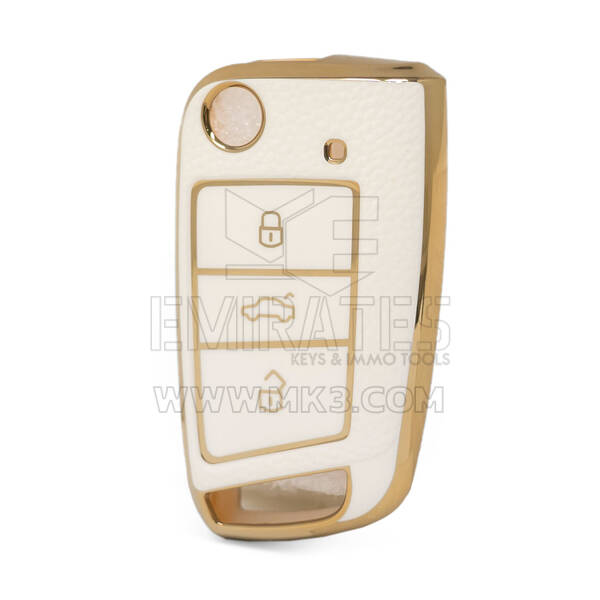 Nano Funda de cuero dorado de alta calidad para llave remota abatible de Volkswagen, 3 botones, Color blanco VW-E13J