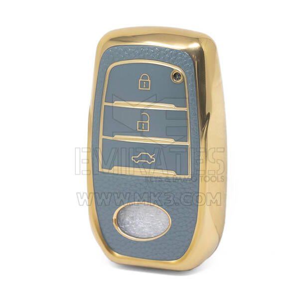 Nano Funda de cuero dorado de alta calidad para llave remota de Toyota, 3 botones, Color gris, TYT-A13J3