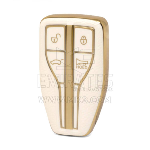 Funda de cuero dorado Nano de alta calidad para mando a distancia Hongqi, 4 botones, Color blanco, HQ-A13J4A