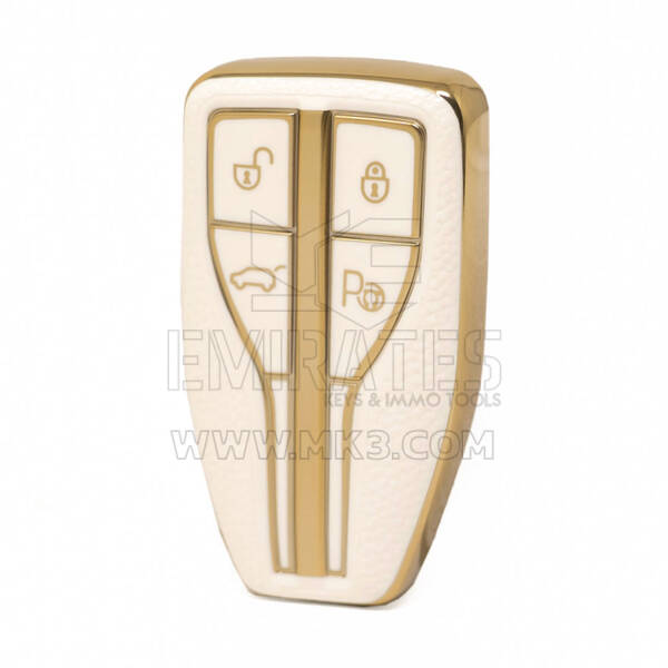 Funda de cuero dorado Nano de alta calidad para mando a distancia Hongqi, 4 botones, Color blanco, HQ-A13J4B