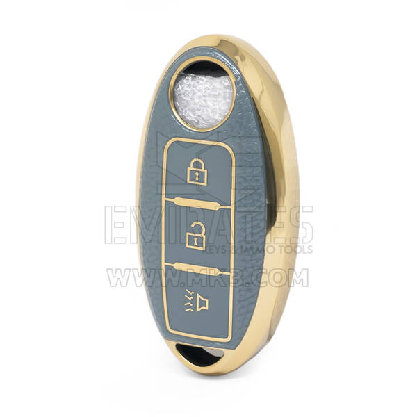 Nano High Quality Gold Leather Cover For Nissan Remote Key 3 Buttons Gray  Color NS-A13J3A