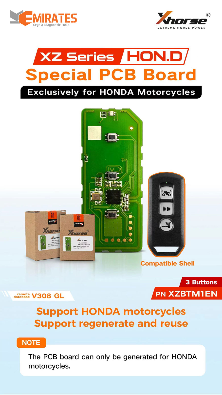 New Xhorse XZBTM1EN  Special Smart PCB Board Remote Key 3 Buttons Exclusively for Honda Motorcycles Models | Emirates Keys