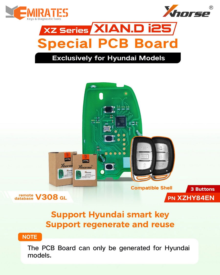 Nuevo Xhorse XZHY84EN placa PCB especial llave remota 3 botones exclusivamente para modelos Hyundai | Cayos de los Emiratos