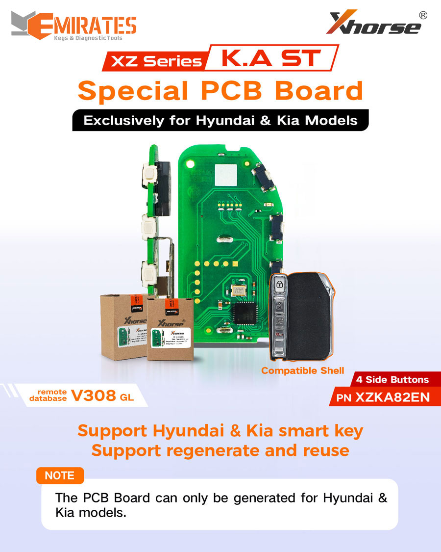 Nova placa PCB especial Xhorse XZKA82EN chave remota lateral 4 botões exclusivamente para modelos Hyundai e Kia | Chaves dos Emirados