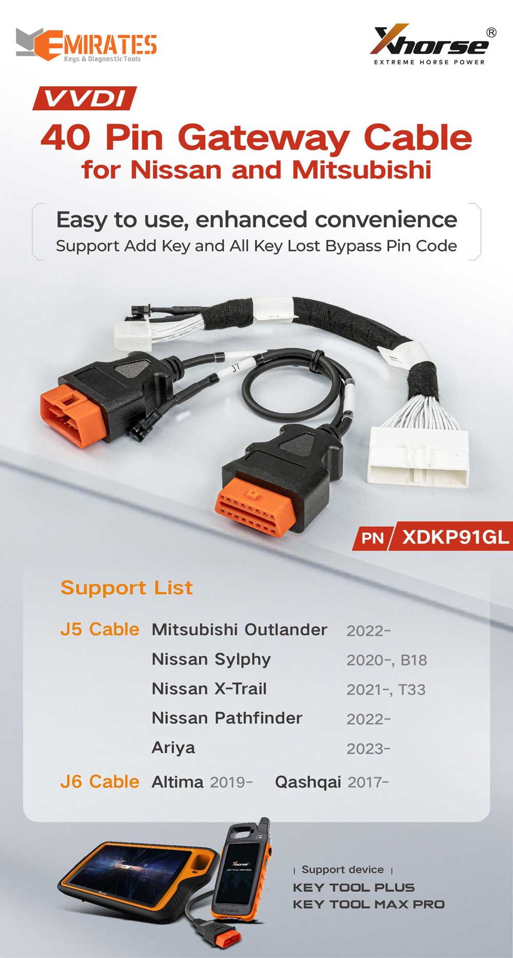 Nuevo adaptador Xhorse XDKP91GL Nissan de 40 PIN Gateway para Nissan y Mitsubishi funciona con VVDI Key Tool Plus y Key Tool Max Pro | Cayos de los Emiratos