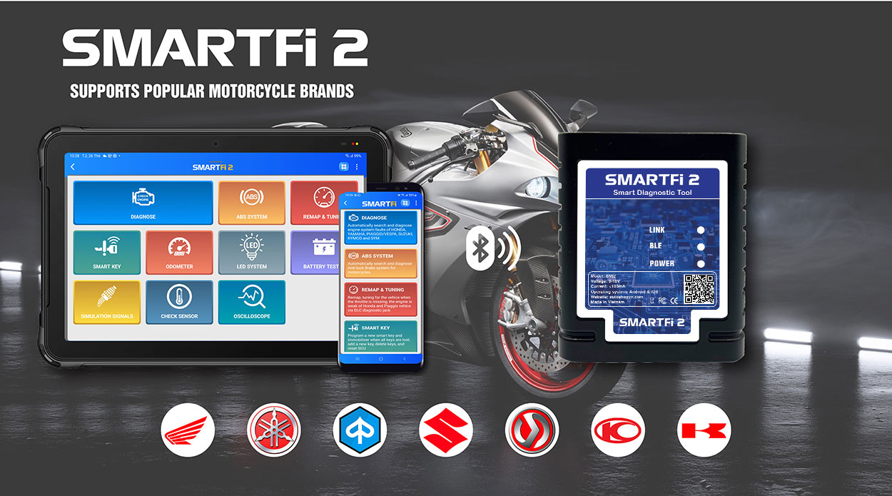 AutoShop SmartFi 2B Ferramenta de diagnóstico inteligente para motocicletas e motos que utiliza tecnologia Bluetooth 5.0 | Emirates Keys