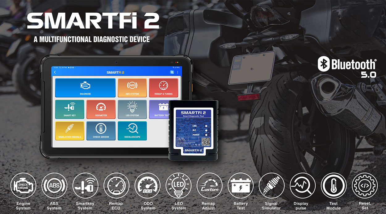 AutoShop SmartFi 2B Ferramenta de diagnóstico inteligente para motocicletas e motos que utiliza tecnologia Bluetooth 5.0 | Emirates Keys