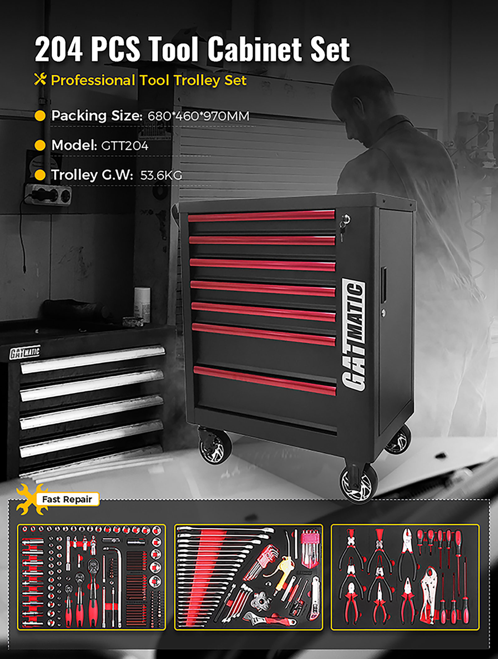 Le nouveau chariot à outils haut de gamme GATmatic GTT204 avec 204 outils isolés et 7 tiroirs est la solution de stockage ultime pour que votre entreprise fonctionne rapidement et efficacement | Emirates Keys