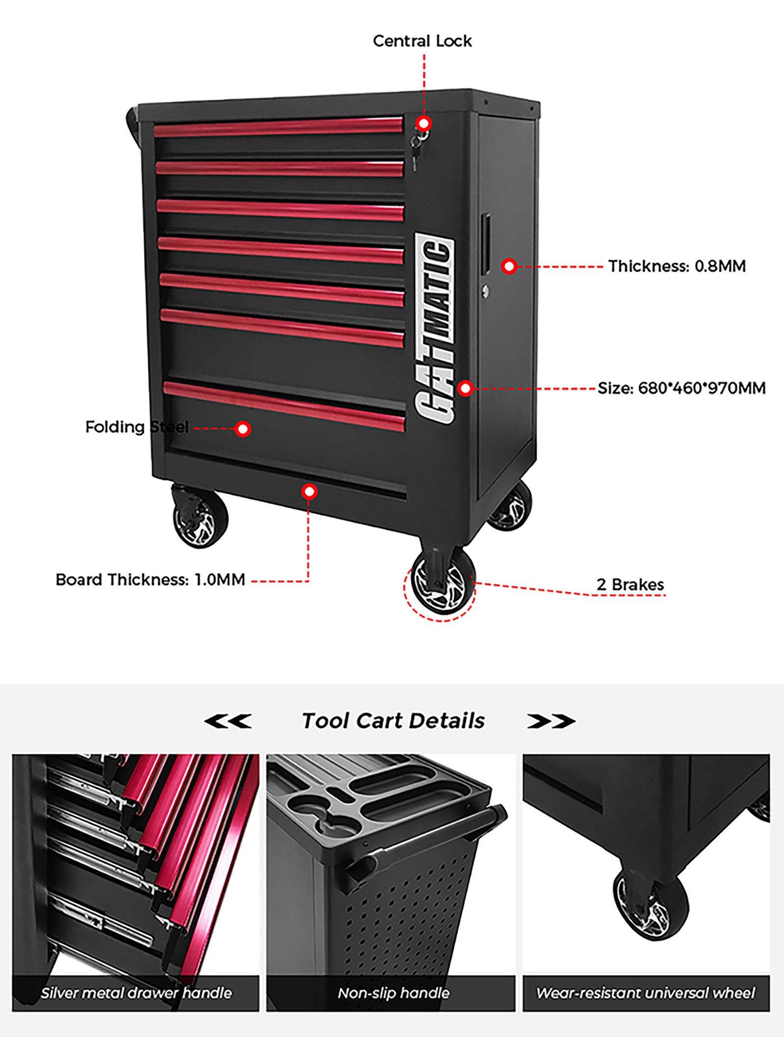 Yeni GATmatic GTT204 Yüksek Kaliteli Alet Arabası 204 Adet Yalıtımlı Alet 7 Çekmeceli Tekerlekli Alet Dolabı İşinizin Hızlı ve Verimli Bir Şekilde Yürümesini Sağlamak İçin En İyi Depolama Çözümüdür | Emirates Keys