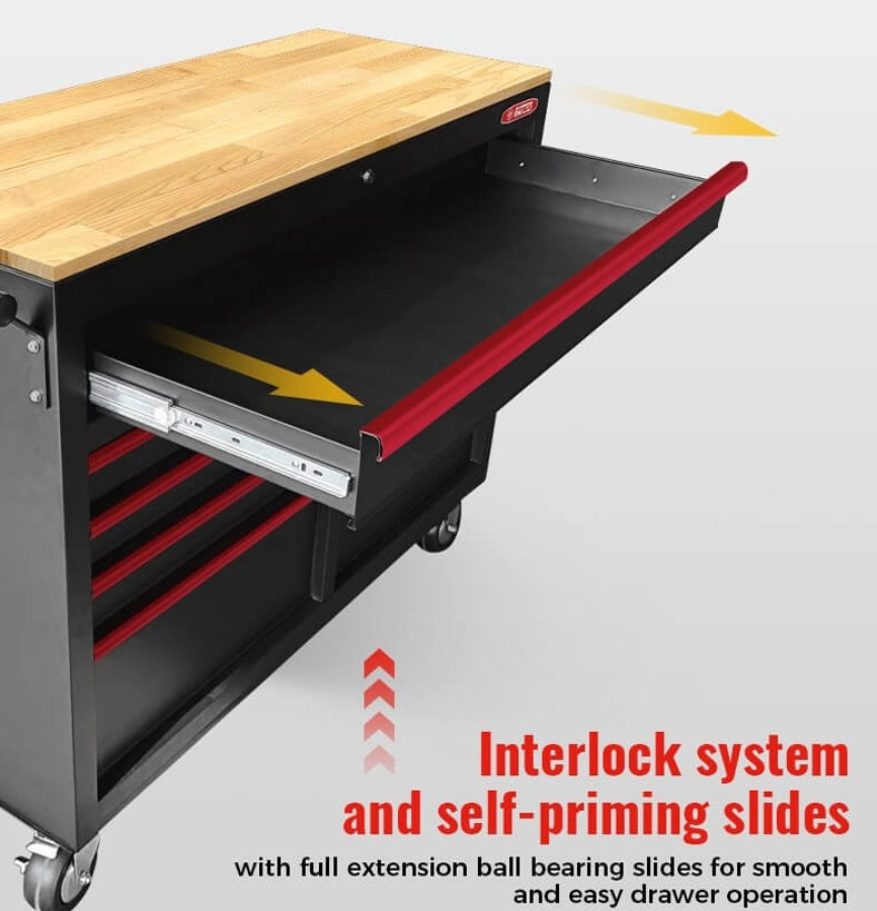 New GATmatic GEC905 Wood Worktop Tool Cabinet With Heavy-duty Casters Is Made From Strong Steel Which Is Covered By Powder Coating Finish | Emirates Keys