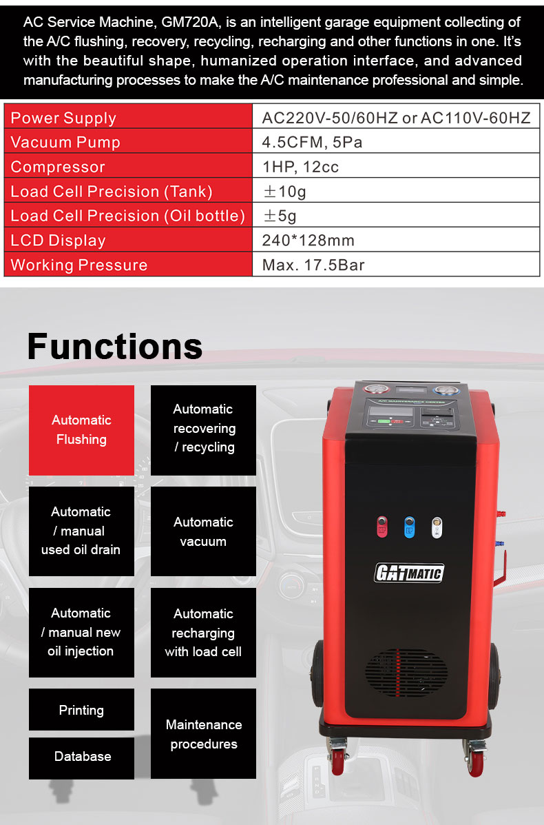 ماكينة إعادة تدوير وشحن التيار المتردد GATmatic GM-720A-YF أوتوماتيكية بالكامل R1234yf مع قاعدة بيانات كمية الشحن المتكاملة | Emirates Keys