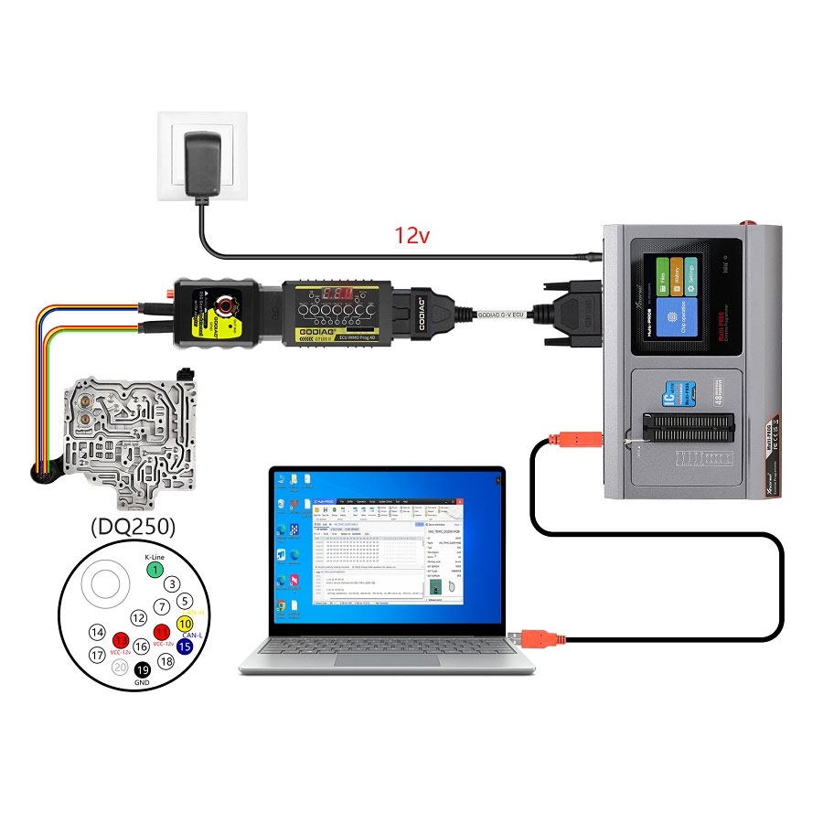 كابل وحدة التحكم الإلكترونية GODIAG G-V الجديد لتوصيل Xhorse MULTI PROG مع GT107 أو GT107+ GPT BENCH BOOT لقراءة وكتابة البيانات على وحدة التحكم الإلكترونية لعلبة التروس VAG ووحدة التحكم الإلكترونية للمحرك | Emirates Keys