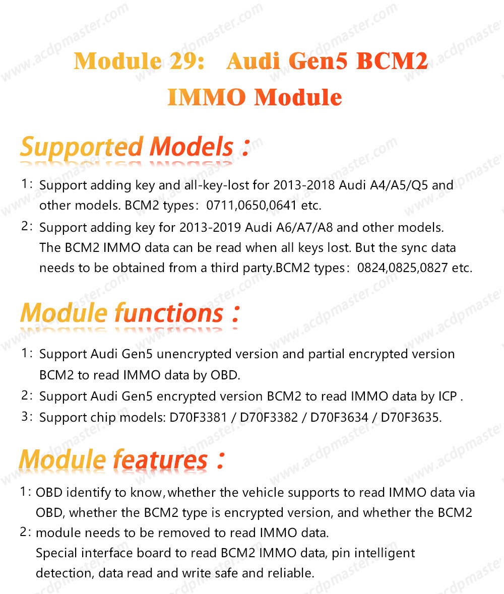 New Yanhua Mini ACDP for Audi Gen5 BCM2 IMMO Module 29 support add key and all key lost for 2013 - 2018 A4 A5 Q5 with License A603| Emirates Keys