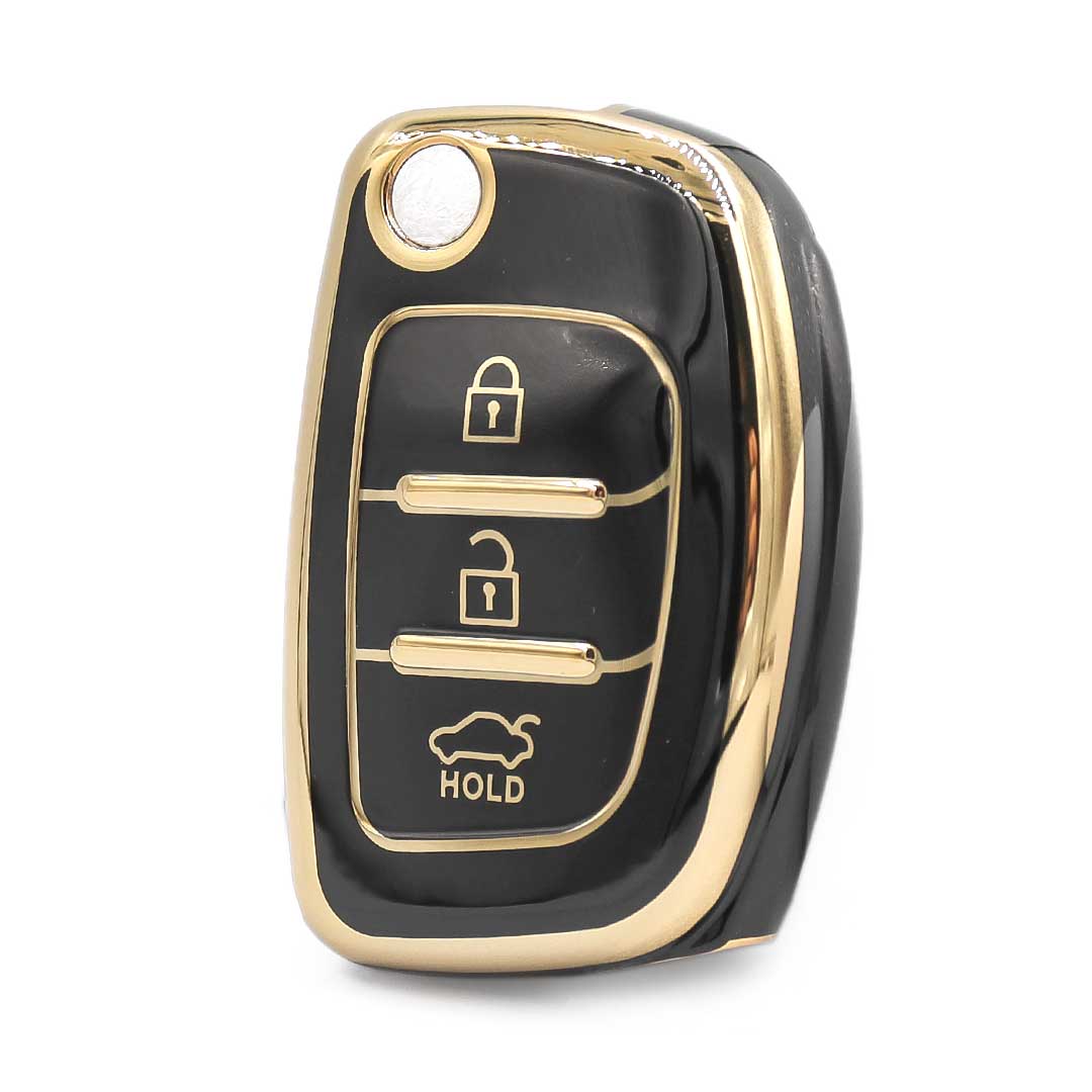 Hyundai 3 Button Black Gold Car Key Cover