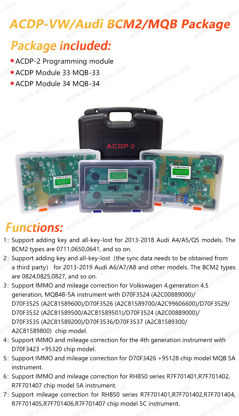 مجموعة Yanhua ACDP2 VW / Audi BCM2 / MQB (وحدة برمجة ACDP-2 + وحدة 29 + وحدة 33 + وحدة 34) | مفاتيح الإمارات